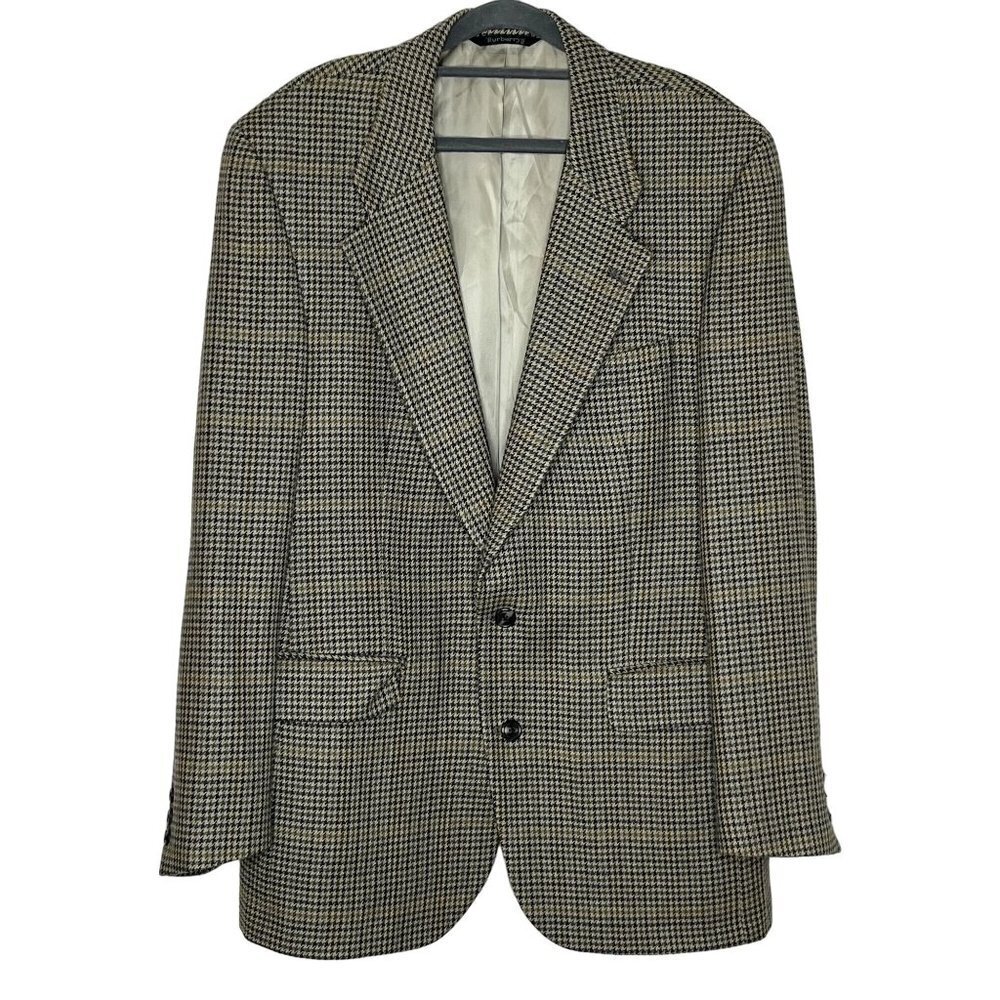 Burberry London Vintage 100% Virgin Wool Houndstooth Blazer Men’s Brown Black XL